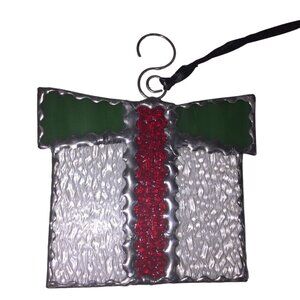 Pretty Textured Stained Glass Christmas Present Ornament or Sun catcher - Clear